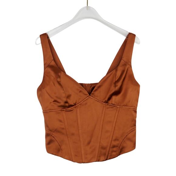 Jason Wu Copper Satin Corset Top Size Small Orange V-Neck Sexy Top - Picture 2 of 5